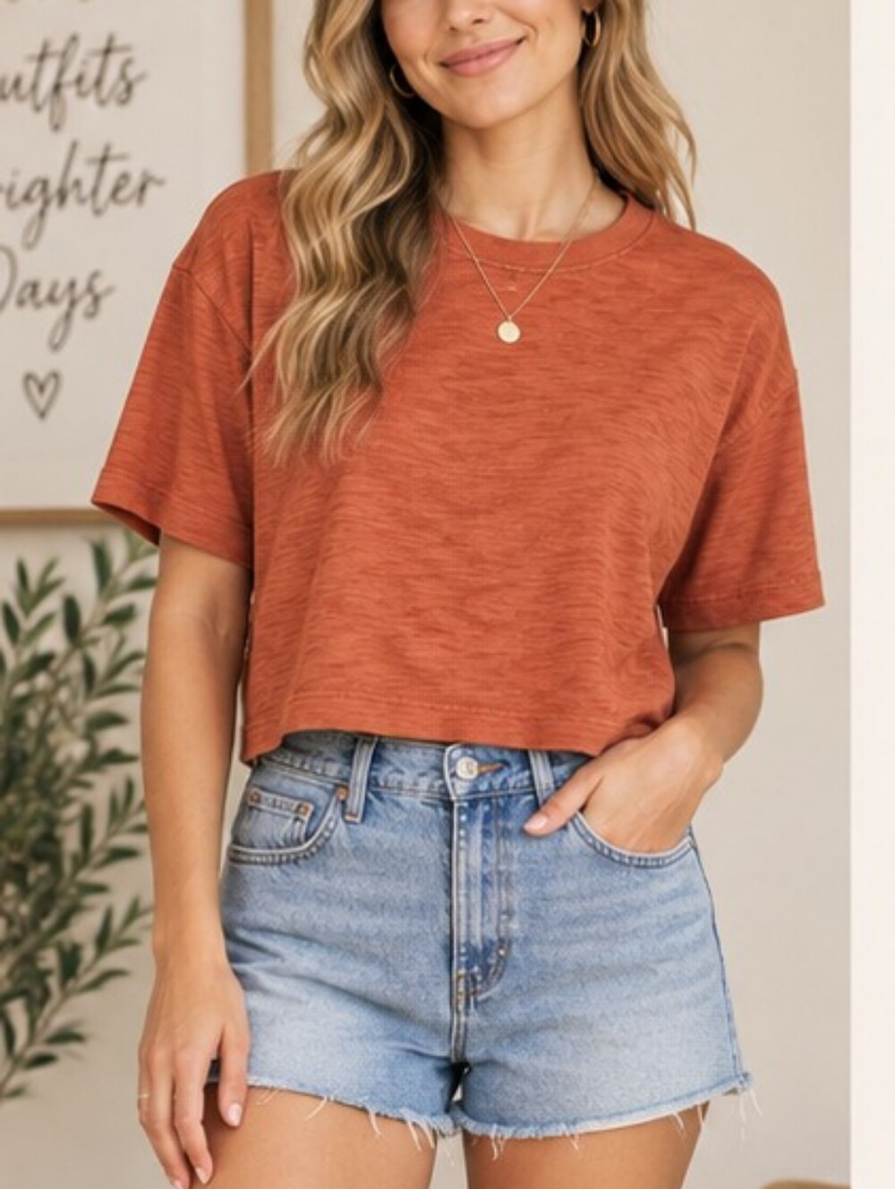 Universal Thread Cropped Tee in Rust Orange Size XS NWT